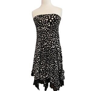 Joseph Ribkoff designer strapless dress lightweight jersey black white dots US6
